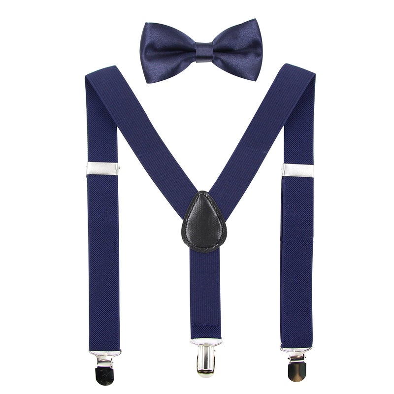 Hanerdun Kids Suspender Bowtie Sets Adjustable Suspender With Bow Ties Gift Idea For Boys And Girls, Navy Blue, One Size - Image 1